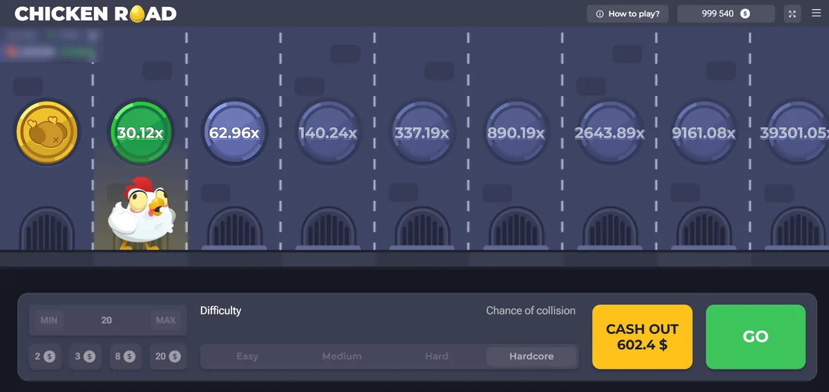 جولة على مستوى Hardcore عند مضاعف x30.12 وزر Cash out بقيمة 602.4 USD