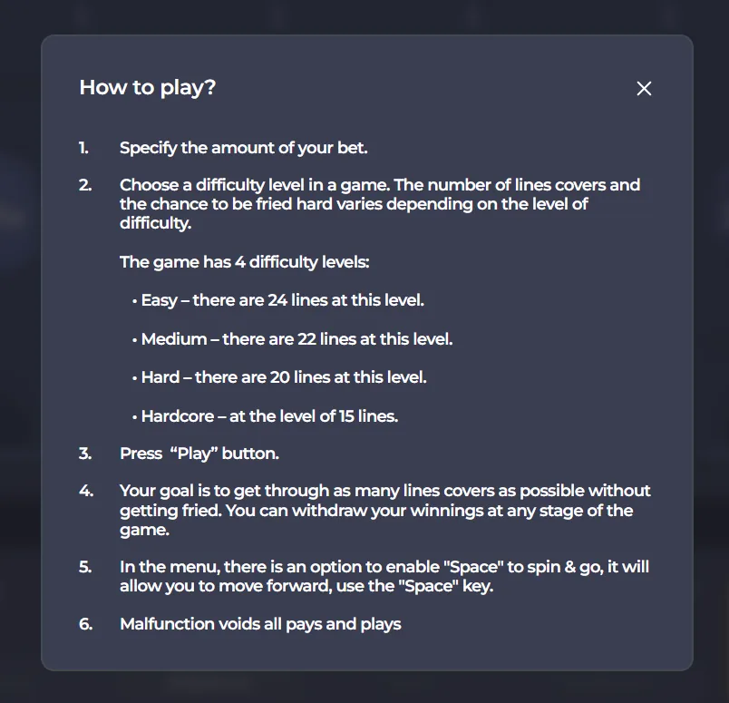 نافذة How to play الرسمية في لعبة تشيكن رود